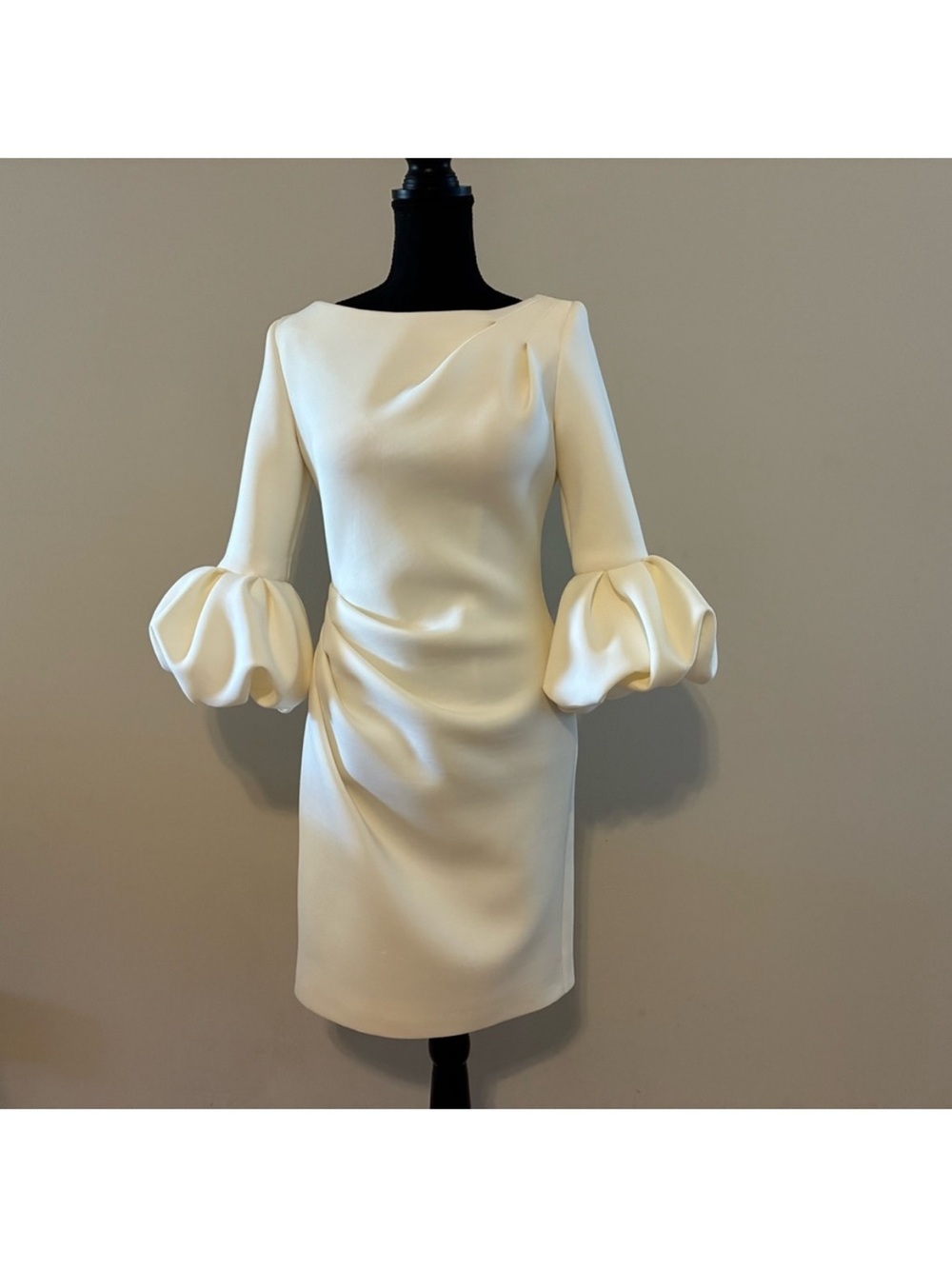 Jovani Cream Long-Sleeve Puff Cuff Sheath Dress